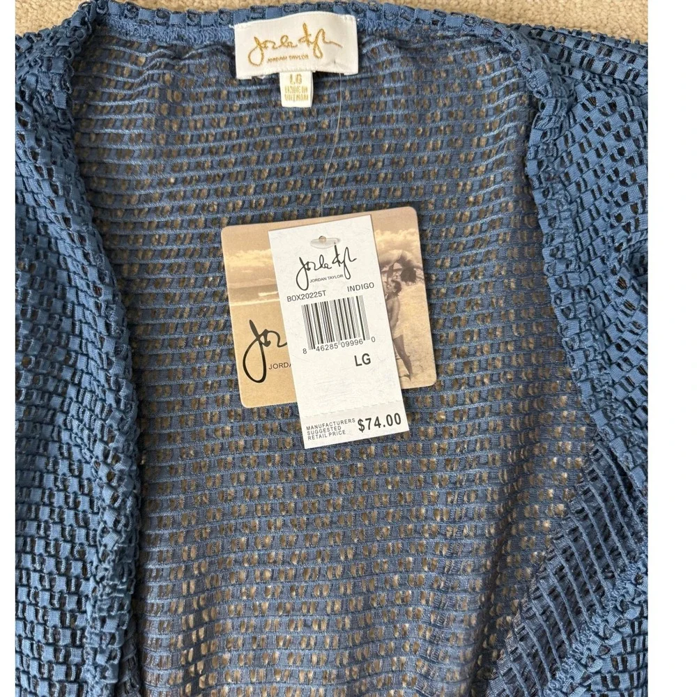 Jordan Taylor Indigo Cover-Up Tassel Sleeve‎ Open Front Cardigan Large
